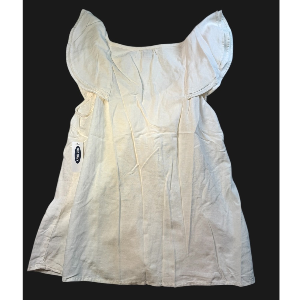 Old Navy Ruffle Sleeve Top Button Down Linen Blend Casual Blouse White M NWT - Picture 2 of 4